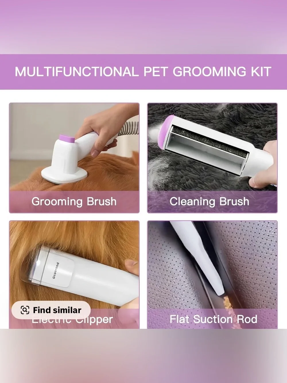 6-in-1 Geoorood Pet Grooming Vacuum Kit with Clippers & Nail Grinder